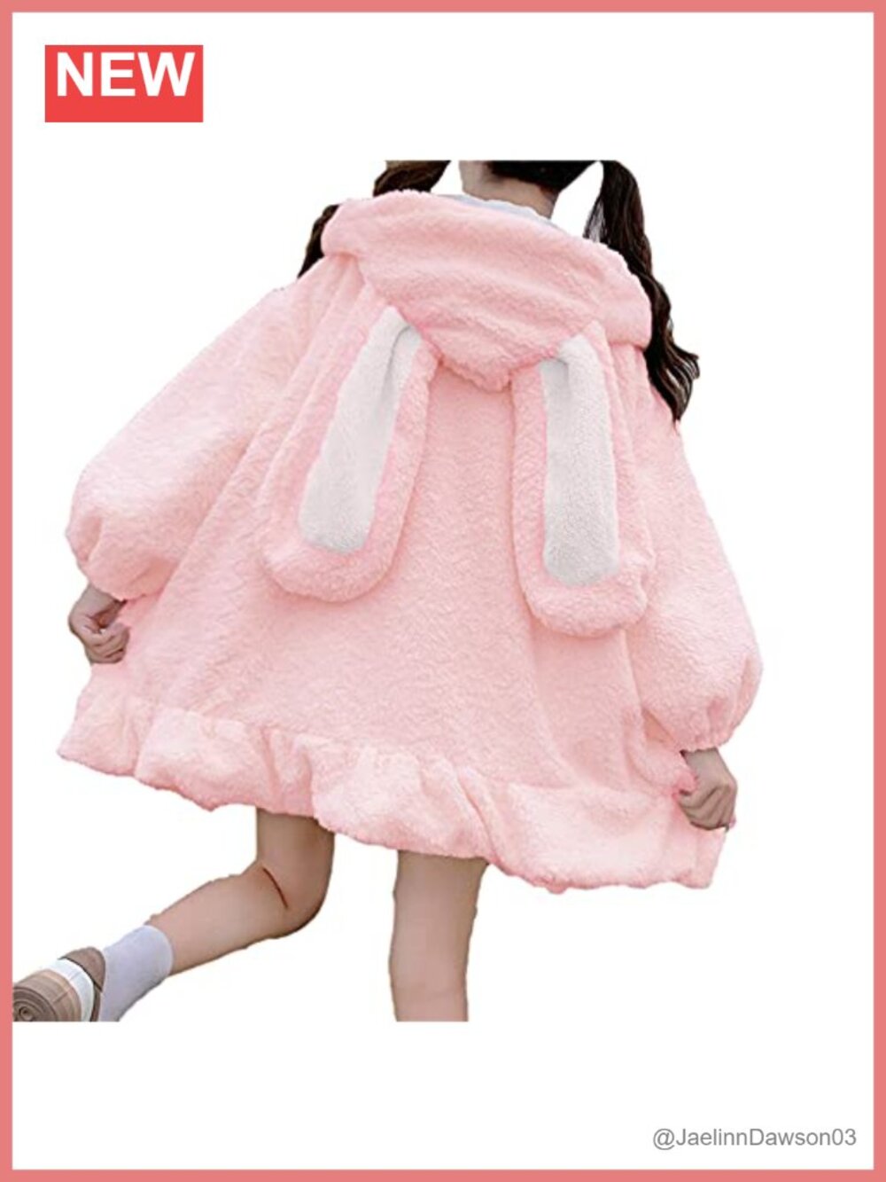 Oversized Fuzzy Bunny Ear Hoodie Zip Up Cosplay Sweater with Pockets